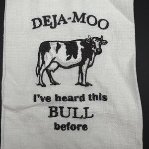 Cracker Barrel Farmhouse Cow Embroidered Kitchen Tea Towel Deja Moo‎ Humor Decor
